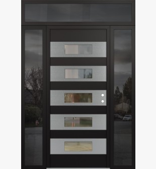 Diamond D5 60" x 96" black/black Clear Glass Panel Stainless steel LHI with 2 Sidelites and Transom Mirrored Glass