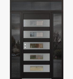 Diamond D5 60" x 96" black/black Clear Glass Panel Stainless steel RHI with 2 Sidelites and Transom Mirrored Glass