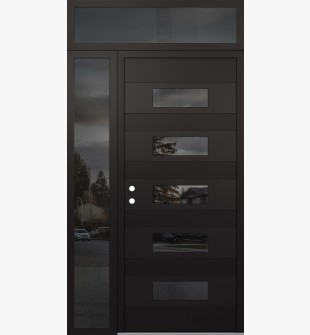 Diamond D5 50" x 96" black/black Mirrored Glass Panel black RHI with Sidelite and Transom Mirrored Glass