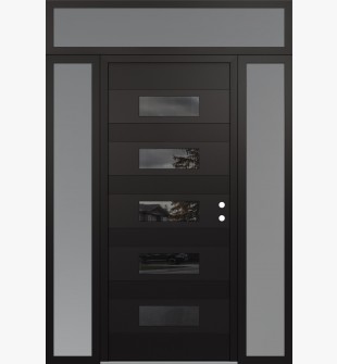 Diamond D5 60" x 96" black/black mirrored Glass Panel black LHI with 2 Sidelites and Transom frosted Glass