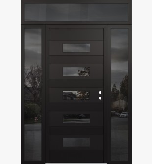 Diamond D5 60" x 96" black/black Mirrored Glass Panel black LHI with 2 Sidelites and Transom Mirrored Glass