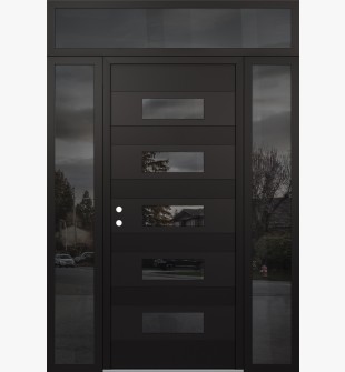Diamond D5 64" x 96" black/black Mirrored Glass Panel black RHI with 2 Sidelites and Transom Mirrored Glass