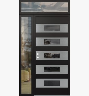 Diamond D5 48" x 96" black/black Mirrored Glass Panel stainless steel RHI with Sidelite and Transom clear Glass