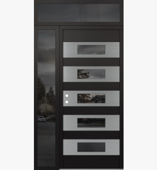 Diamond D5 50" x 96" black/black Mirrored Glass Panel stainless steel RHI with Sidelite and Transom Mirrored Glass