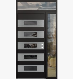 Diamond D5 50" x 96" black/black mirrored Glass Panel stainless steel LHI with Sidelite and Transom clear Glass