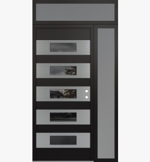 Diamond D5 52" x 96" black/black Mirrored Glass Panel stainless steel LHI with Sidelite and Transom frosted Glass