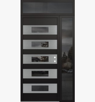Diamond D5 50" x 96" black/black mirrored Glass Panel stainless steel LHI with Sidelite and Transom mirrored Glass