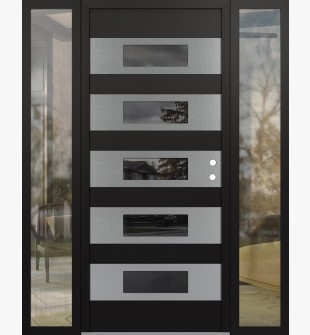 Diamond D5 64" x 80" black/black Mirrored Glass Panel stainless steel LHI with 2 Sidelites clear Glass