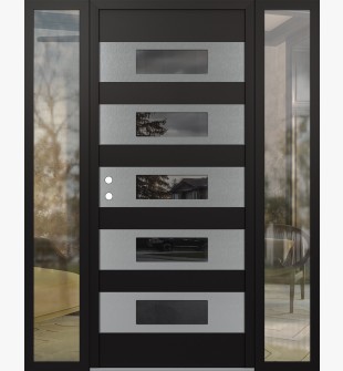 Diamond D5 60" x 80" black/black Mirrored Glass Panel stainless steel RHI with 2 Sidelites clear Glass