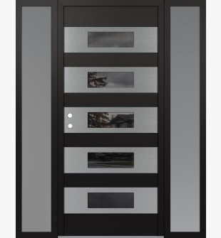 Diamond D5 64" x 80" black/black Mirrored Glass Panel stainless steel RHI with 2 Sidelites frosted Glass