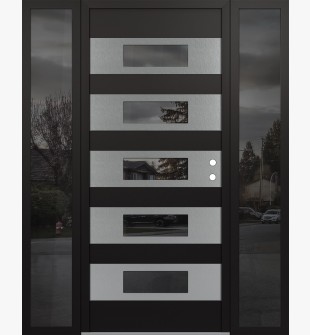 Diamond D5 68" x 80" black/black Mirrored Glass Panel stainless steel LHI with 2 Sidelites Mirrored Glass