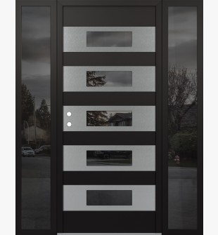 Diamond D5 68" x 80" black/black Mirrored Glass Panel stainless steel RHI with 2 Sidelites Mirrored Glass