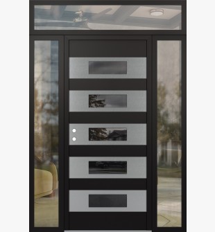 Diamond D5 60" x 96" black/black Mirrored Glass Panel stainless steel RHI with 2 Sidelites and Transom clear Glass