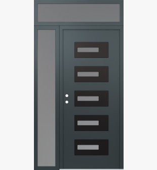 Diamond D6 52" x 96" anthracite/anthracite frosted Glass Panel black RHI with Sidelite and Transom frosted Glass