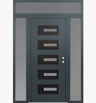 Diamond D6 64" x 96" anthracite/anthracite Frosted Glass Panel black LHI with 2 Sidelites and Transom Frosted Glass