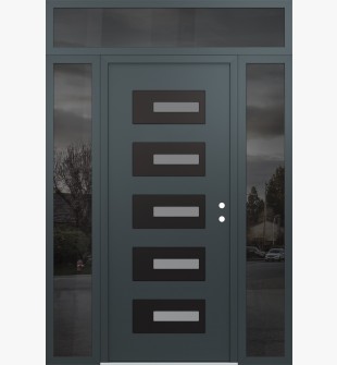 Diamond D6 68" x 96" anthracite/anthracite frosted Glass Panel black LHI with 2 Sidelites and Transom mirrored Glass