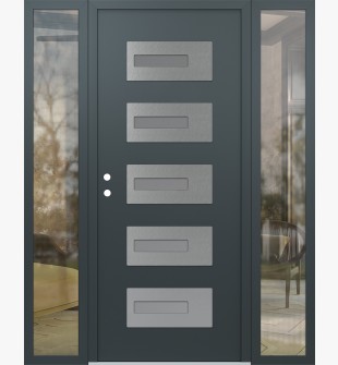 Diamond D6 64" x 80" anthracite/anthracite frosted Glass Panel stainless steel RHI with 2 Sidelites clear Glass