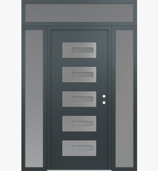 Diamond D6 64" x 96" anthracite/anthracite Frosted Glass Panel stainless steel LHI with 2 Sidelites and Transom Frosted Glass