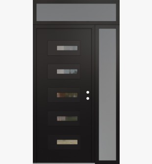 Diamond D6 48" x 96" black/black Clear Glass Panel black LHI with Sidelite and Transom frosted Glass