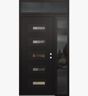 Diamond D6 52" x 96" black/black Clear Glass Panel black LHI with Sidelite and Transom Mirrored Glass