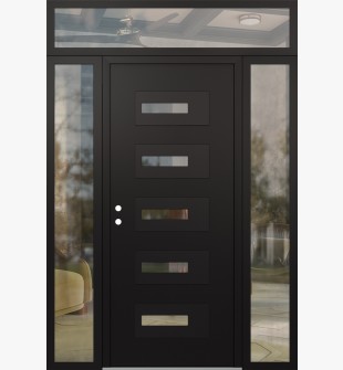 Diamond D6 68" x 96" black/black Clear Glass Panel black RHI with 2 Sidelites and Transom Clear Glass
