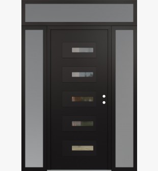 Diamond D6 68" x 96" black/black Clear Glass Panel black LHI with 2 Sidelites and Transom frosted Glass