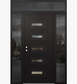 Diamond D6 68" x 96" black/black Clear Glass Panel black RHI with 2 Sidelites and Transom Mirrored Glass