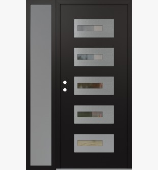 Diamond D6 52" x 80" black/black Clear Glass Panel Stainless steel RHI with Sidelite frosted Glass