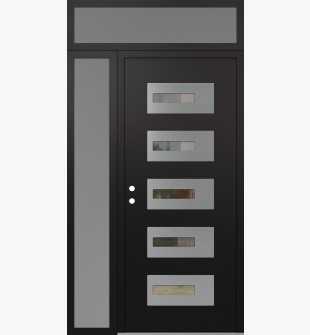 Diamond D6 48" x 96" black/black Clear Glass Panel Stainless steel RHI with Sidelite and Transom frosted Glass