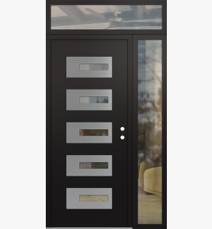 Diamond D6 48" x 96" black/black Clear Glass Panel Stainless steel LHI with Sidelite and Transom Clear Glass