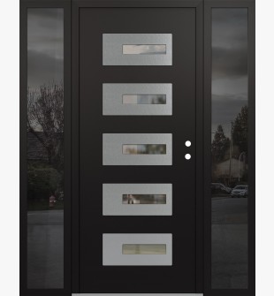 Diamond D6 64" x 80" black/black Clear Glass Panel Stainless steel LHI with 2 Sidelites Mirrored Glass