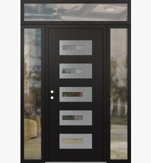 Diamond D6 64" x 96" black/black Clear Glass Panel Stainless steel RHI with 2 Sidelites and Transom Clear Glass
