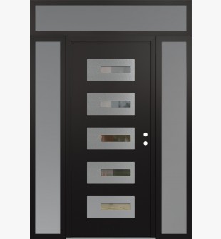 Diamond D6 64" x 96" black/black Clear Glass Panel Stainless steel LHI with 2 Sidelites and Transom frosted Glass