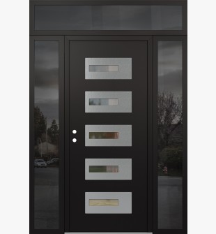 Diamond D6 60" x 96" black/black Clear Glass Panel Stainless steel RHI with 2 Sidelites and Transom Mirrored Glass