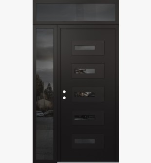 Diamond D6 52" x 96" black/black Mirrored Glass Panel black RHI with Sidelite and Transom Mirrored Glass