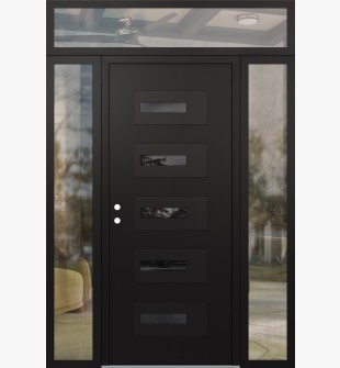 Diamond D6 68" x 96" black/black mirrored Glass Panel black RHI with 2 Sidelites and Transom clear Glass