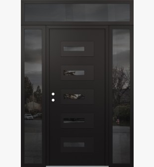 Diamond D6 60" x 96" black/black mirrored Glass Panel black RHI with 2 Sidelites and Transom mirrored Glass