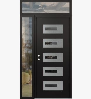 Diamond D6 48" x 96" black/black Mirrored Glass Panel stainless steel RHI with Sidelite and Transom clear Glass