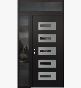 Diamond D6 48" x 96" black/black Mirrored Glass Panel stainless steel RHI with Sidelite and Transom Mirrored Glass