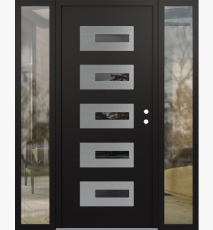 Diamond D6 60" x 80" black/black Mirrored Glass Panel stainless steel LHI with 2 Sidelites clear Glass