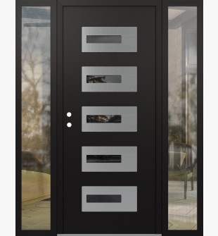 Diamond D6 64" x 80" black/black Mirrored Glass Panel stainless steel RHI with 2 Sidelites clear Glass