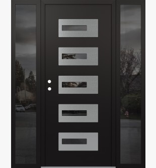 Diamond D6 60" x 80" black/black Mirrored Glass Panel stainless steel RHI with 2 Sidelites Mirrored Glass