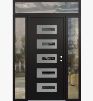 Diamond D6 60" x 96" black/black Mirrored Glass Panel stainless steel LHI with 2 Sidelites and Transom clear Glass