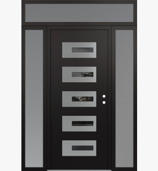 Diamond D6 64" x 96" black/black Mirrored Glass Panel stainless steel LHI with 2 Sidelites and Transom frosted Glass