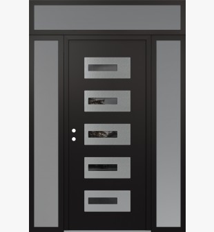 Diamond D6 64" x 96" black/black Mirrored Glass Panel stainless steel RHI with 2 Sidelites and Transom frosted Glass