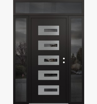 Diamond D6 60" x 96" black/black Mirrored Glass Panel stainless steel LHI with 2 Sidelites and Transom Mirrored Glass