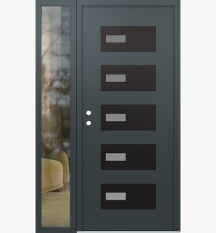 Diamond D7 52" x 80" anthracite/anthracite Frosted Glass Panel black RHI with Sidelite clear Glass