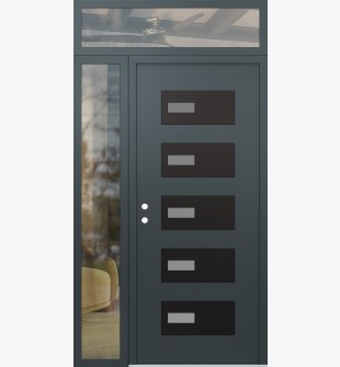 Diamond D7 52" x 96" anthracite/anthracite frosted Glass Panel black RHI with Sidelite and Transom clear Glass