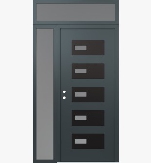 Diamond D7 50" x 96" anthracite/anthracite Frosted Glass Panel black RHI with Sidelite and Transom Frosted Glass