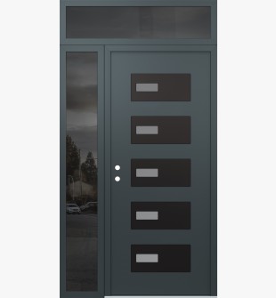 Diamond D7 50" x 96" anthracite/anthracite Frosted Glass Panel black RHI with Sidelite and Transom Mirrored Glass